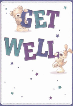 A comforting sense of warmth and support fills this charming get well card-an ideal reflection of the Merton spirit. The artwork portrays a sweet teddy bear nestled atop the deep purple 'GET', while a lively puppy leans affectionately against the bold teal 'WELL' beneath. Their soft, rounded forms and expressive faces radiate reassurance and genuine hope, reminiscent of a surprise floral delivery from Merton Flowers on a grey day in Mitcham or Wimbledon. The robust, playful lettering pops with hues of purple and sea-green, drawing the eye against the card's spotless white background and symbolising clarity-a quality as cherished here as a clean, new bouquet. Blue and violet stars scatter across the design, lending a magical, encouraging air that hints at the possibility of brighter days to come. The artist's careful attention to the textures-the plush fur, the puppy's floppy, tangible ears-evokes the familiar comfort of freshly picked blooms. This card gently delivers a message of encouragement and care, the kind Merton is known for, offering a heartfelt way to lift spirits and share hope with neighbours and friends.